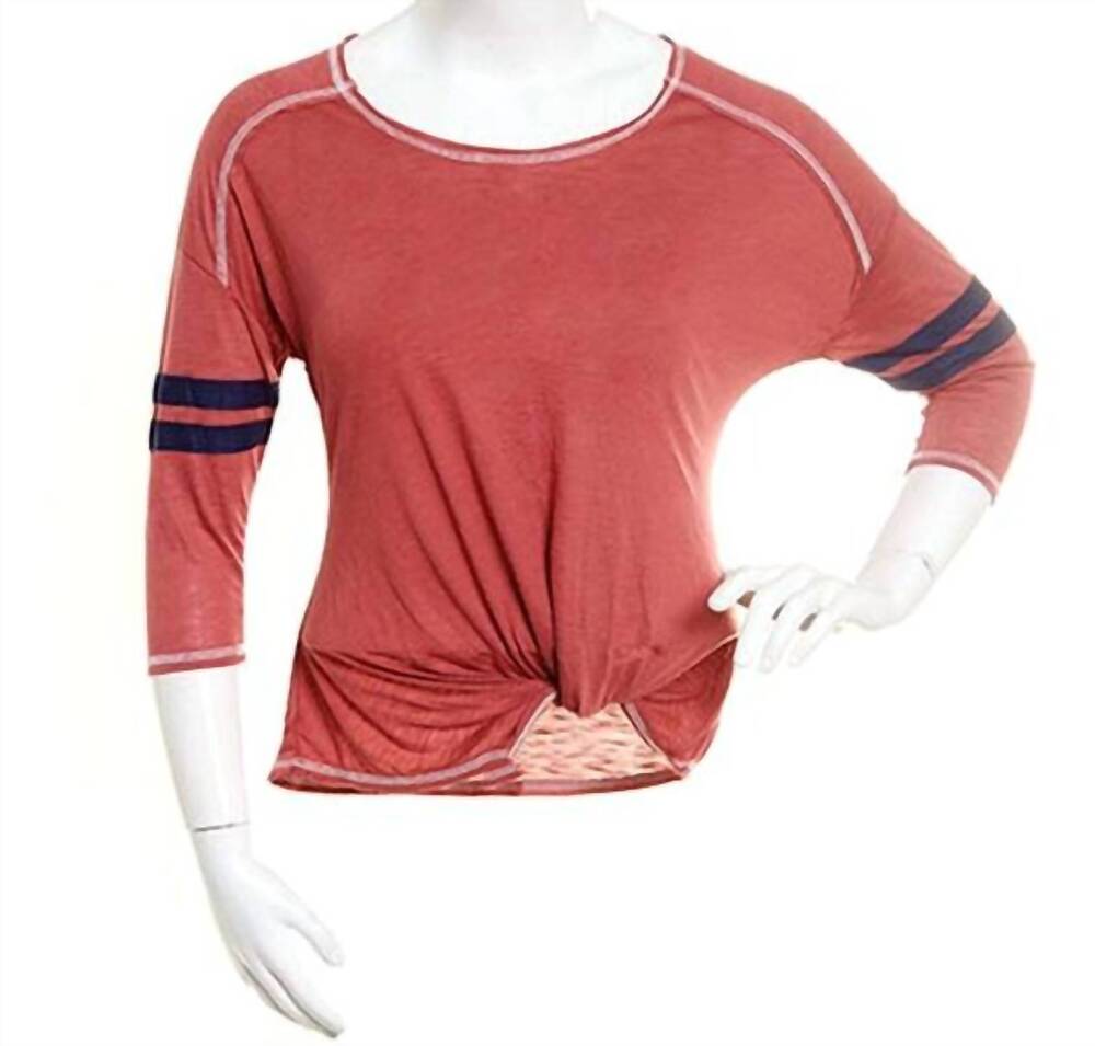 NEW SELF ESTEEM women's raw edge varsity scoop neck top in red